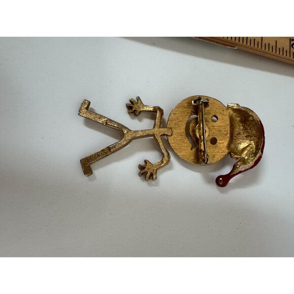 Gold-Toned Stick Figure Brooch With Enamel Santa Hat & Faux Pearl Trim - Picture 10 of 16
